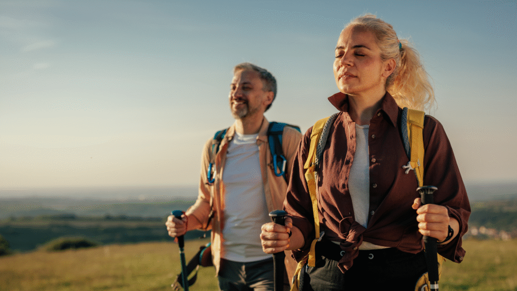a man and woman hiking